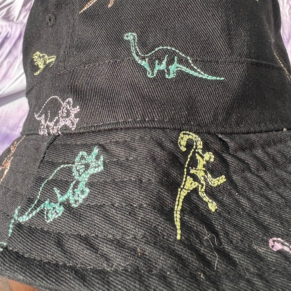 Multicolored Embroidered Dinosaur Black Bucket Hat - Picture 4 of 5